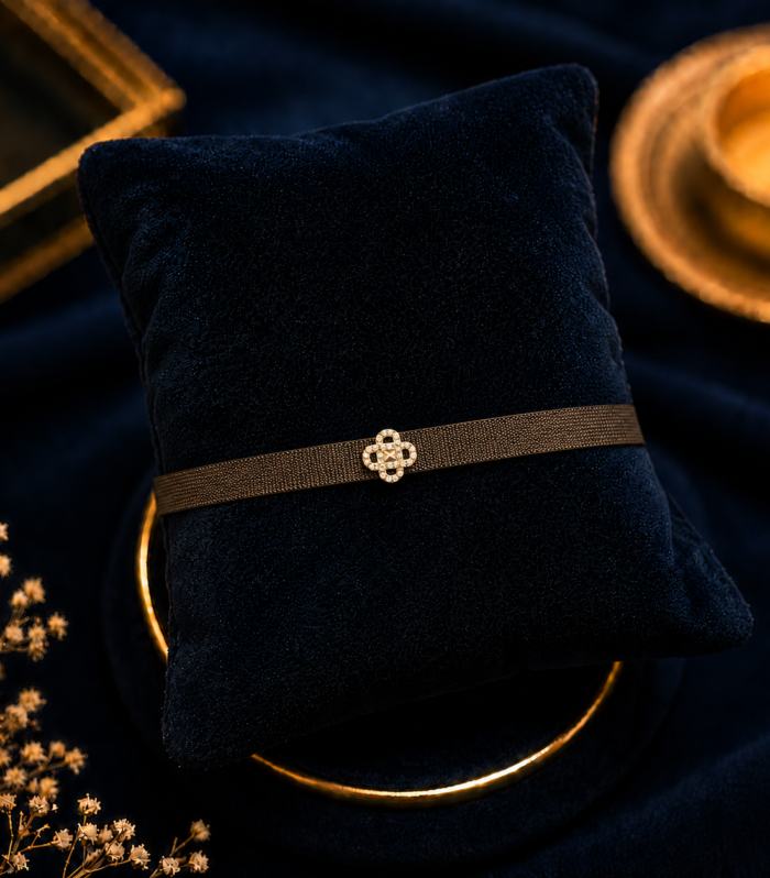 Men's Black Mesh Bracelet with Pavé Clover Charm