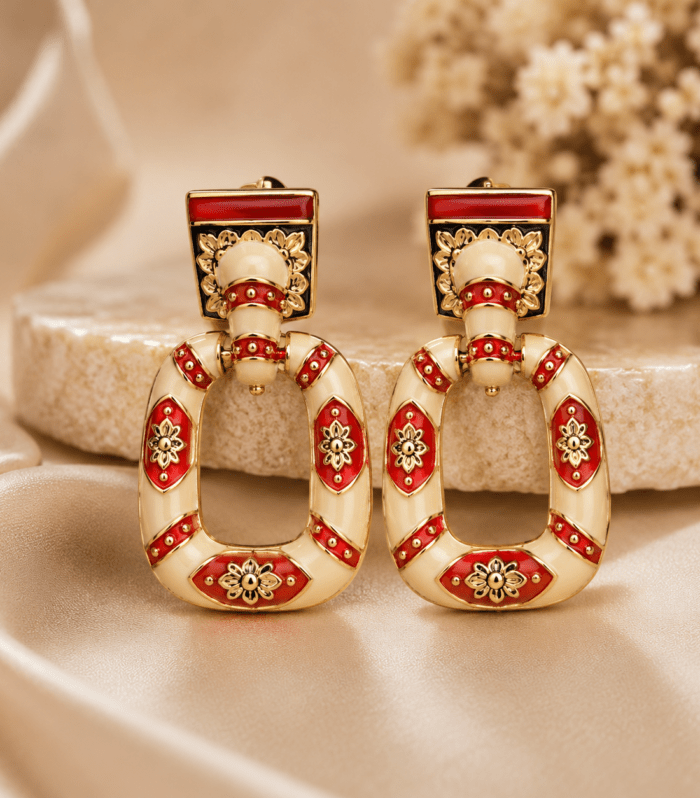 Vintage Red Enamel Doorknocker Earrings