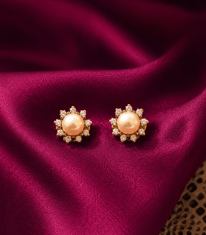 Pearl Sunburst Crystal Stud Earrings