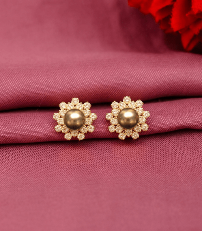 Golden Pearl Layered Sunburst Studs