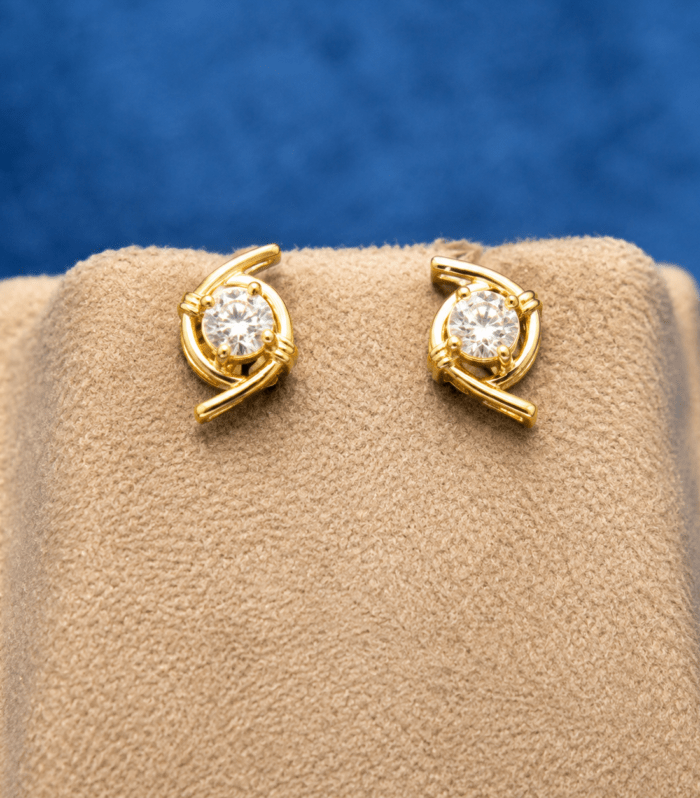 Gold Swirl Solitaire Stud Earrings