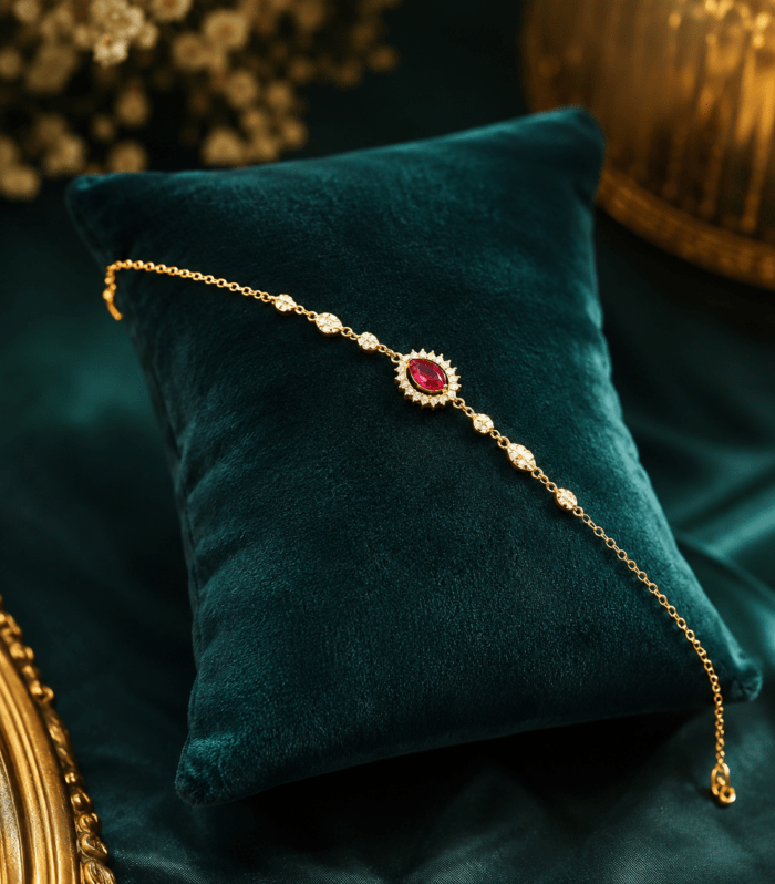 Ruby Marquise Halo Chain Bracelet