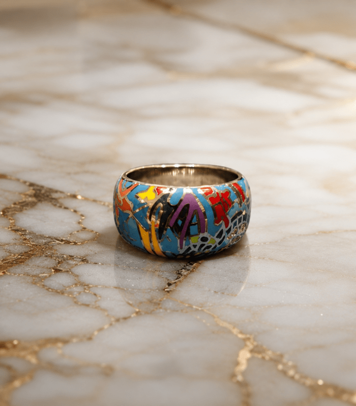 Abstract Mosaic Enamel Dome Ring