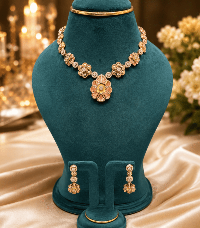 Elegant 92.5 Silver Floral Necklace & Earrings Set