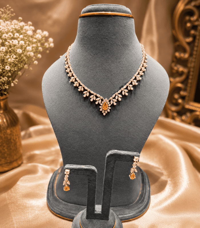 Elegant 92.5 Silver Amber Stone Necklace Set