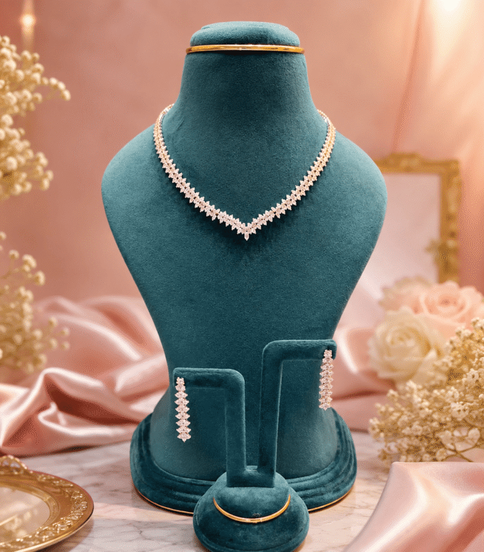 92.5 Silver Blush Marquise Stone Necklace & Earrings Set