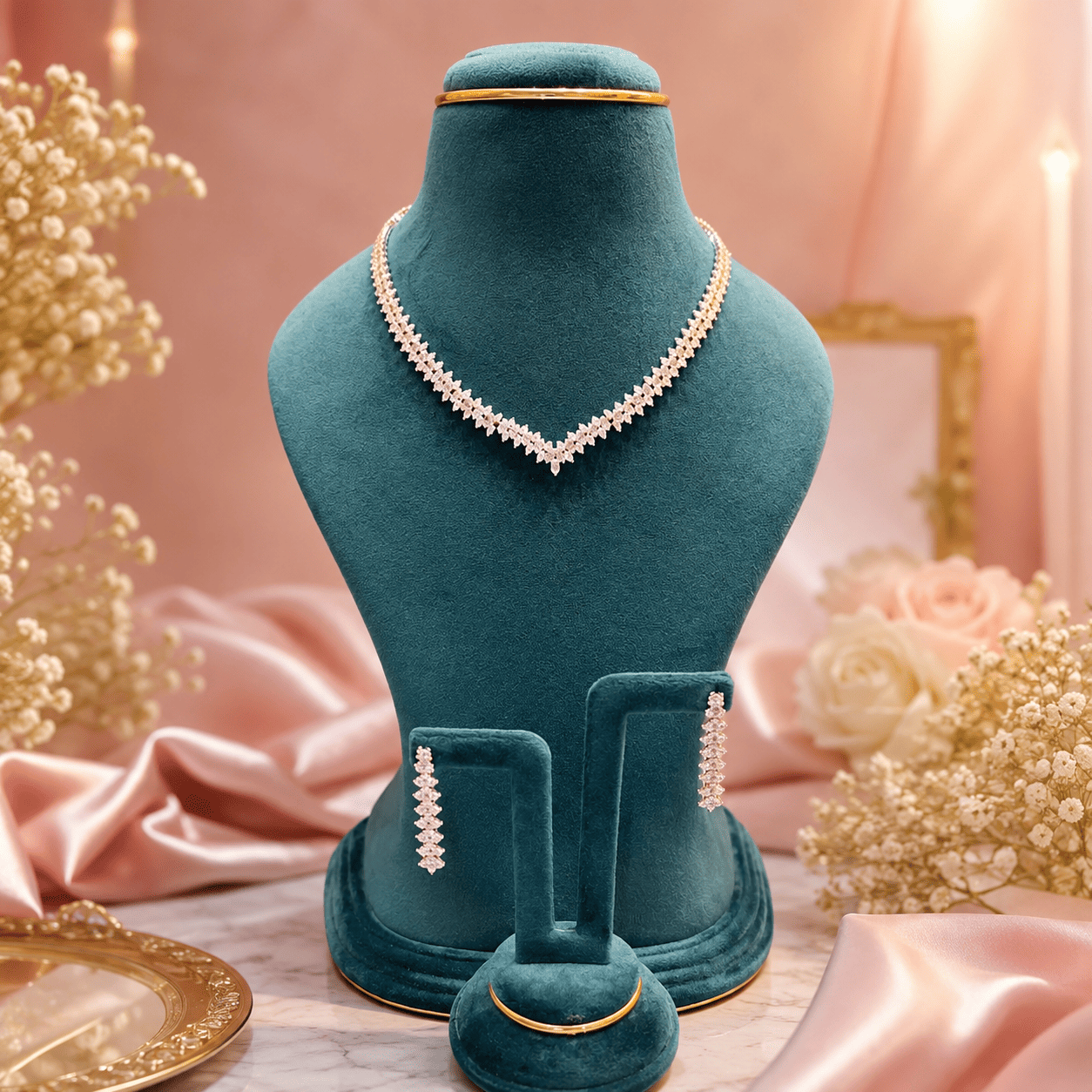 92.5 Silver Blush Marquise Stone Necklace & Earrings Set