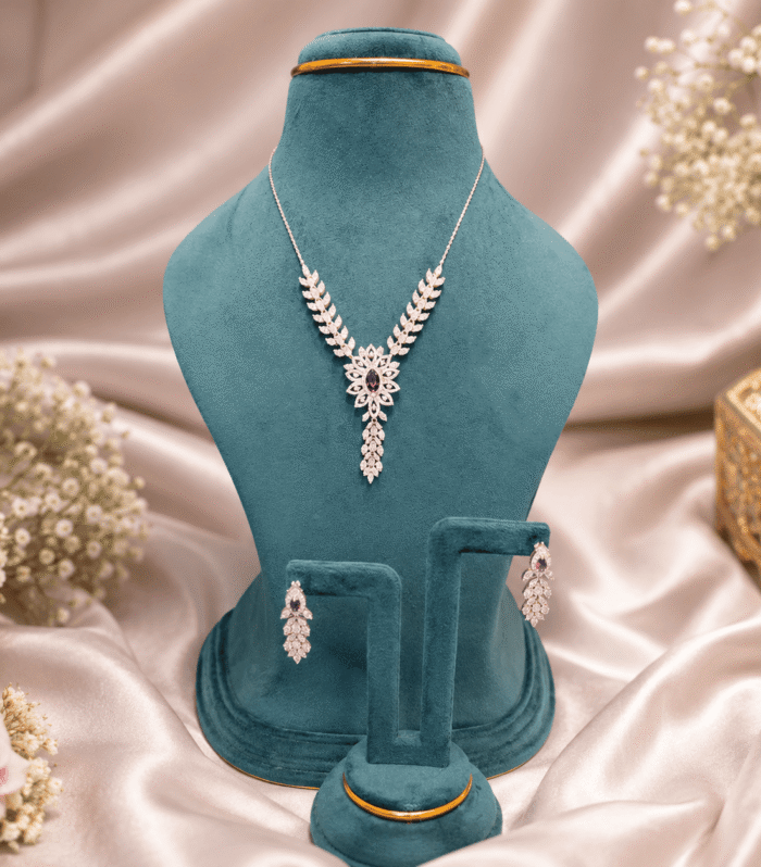 Elegant 92.5 Silver Purple Stone Necklace Set
