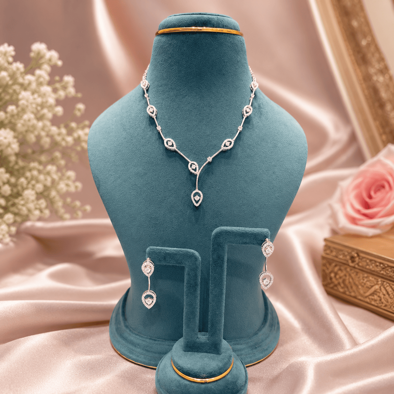 Luxe Dewdrop 92.5 Silver Necklace Set