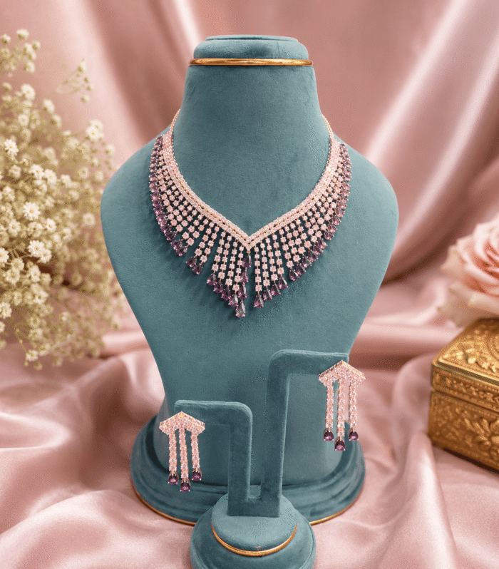 Luxe 92.5 Silver Amethyst Cascade Necklace & Earrings Set