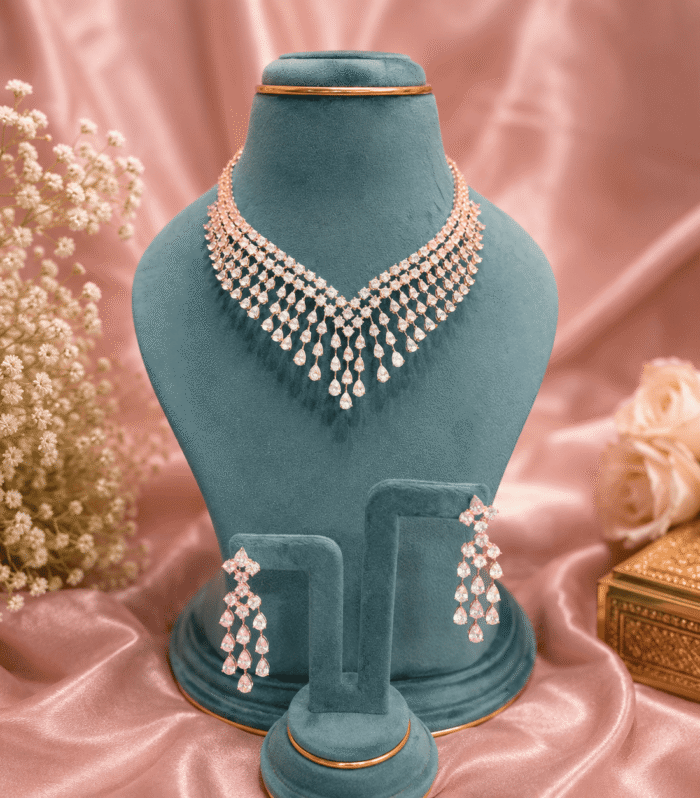 Imperial Crystal Cascade Silver Necklace Set
