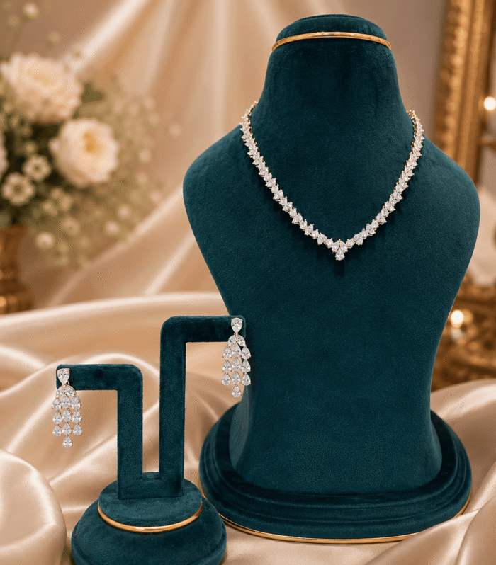 Italian Silver White Stone Jewellery Set