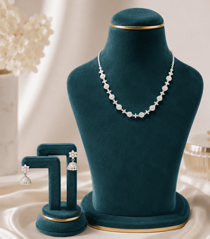 premium Italian Silver White Stone Jewellery Set
