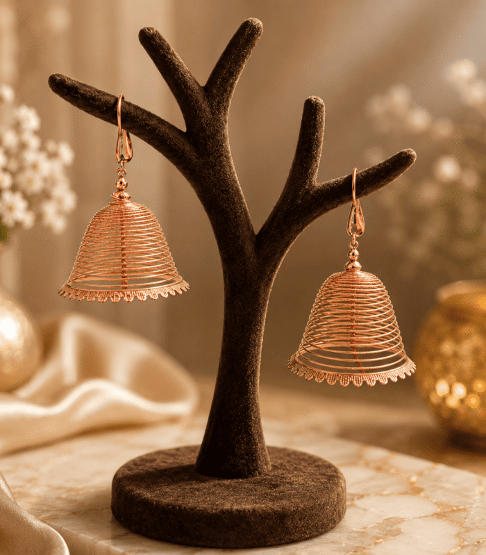 92.5 Silver Rose Gold Jhumka Earrings