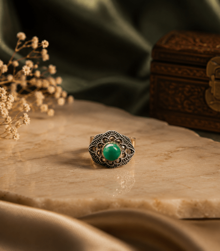 925 Sterling Silver Vintage Green Stone Cufflinks