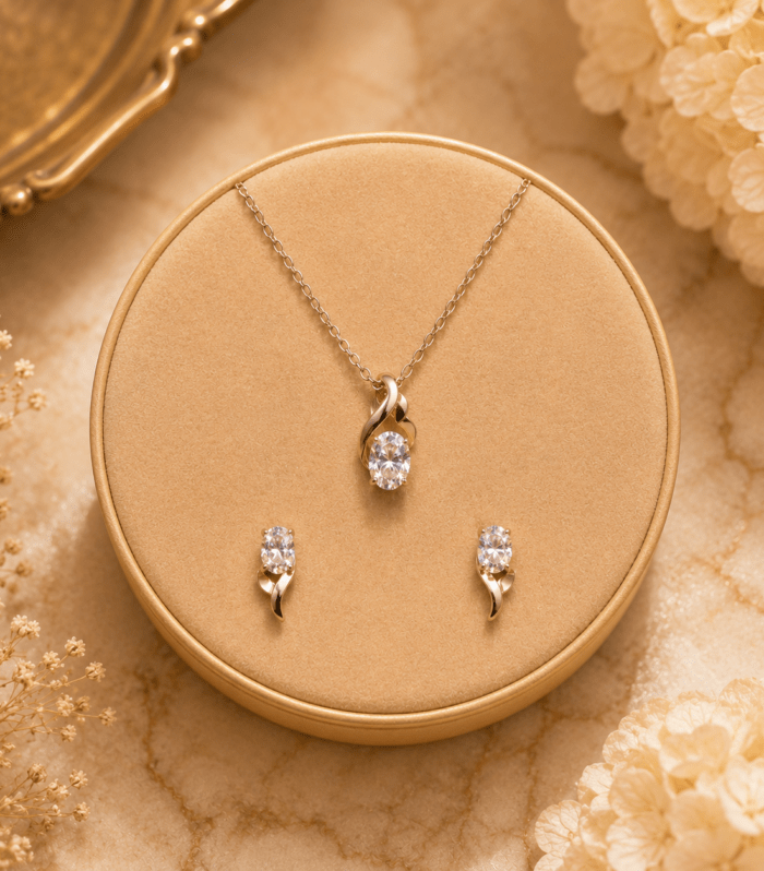 Rose Gold Twist Solitaire Pendant Set