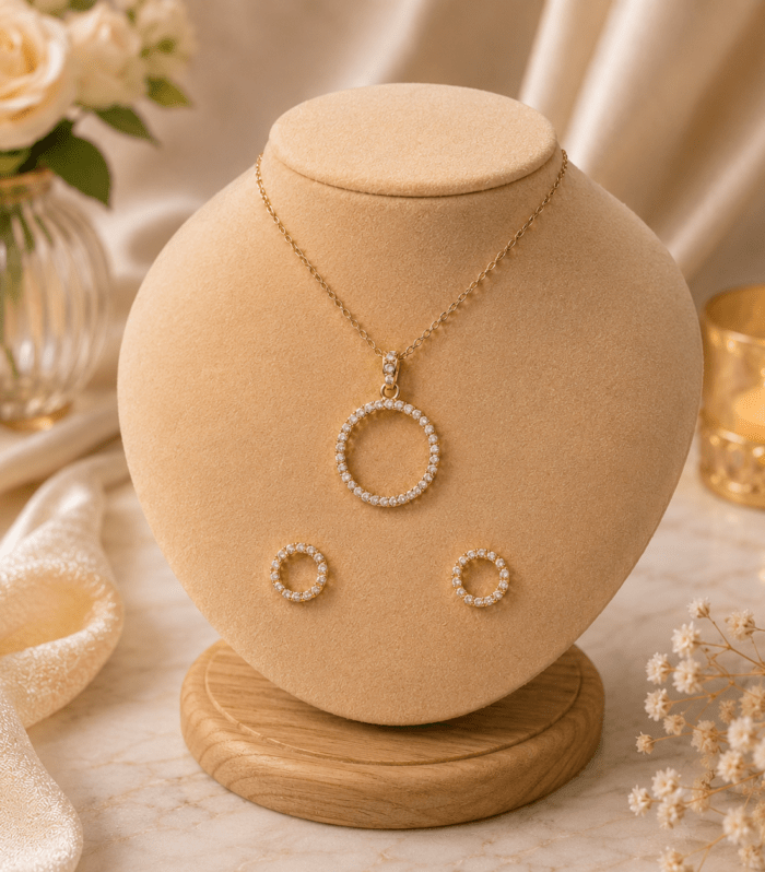 Gold Crystal Circle Pendant Set