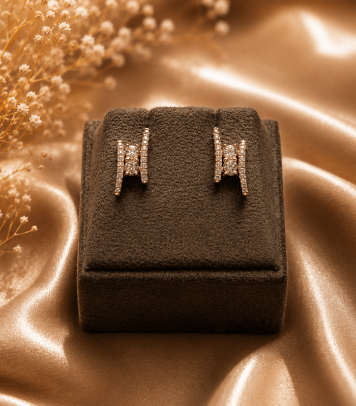 Gold Double Bar Crystal Stud Earrings