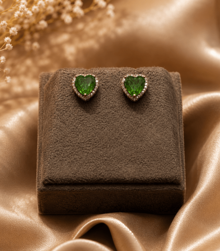 Emerald Green Heart Halo Stud Earrings