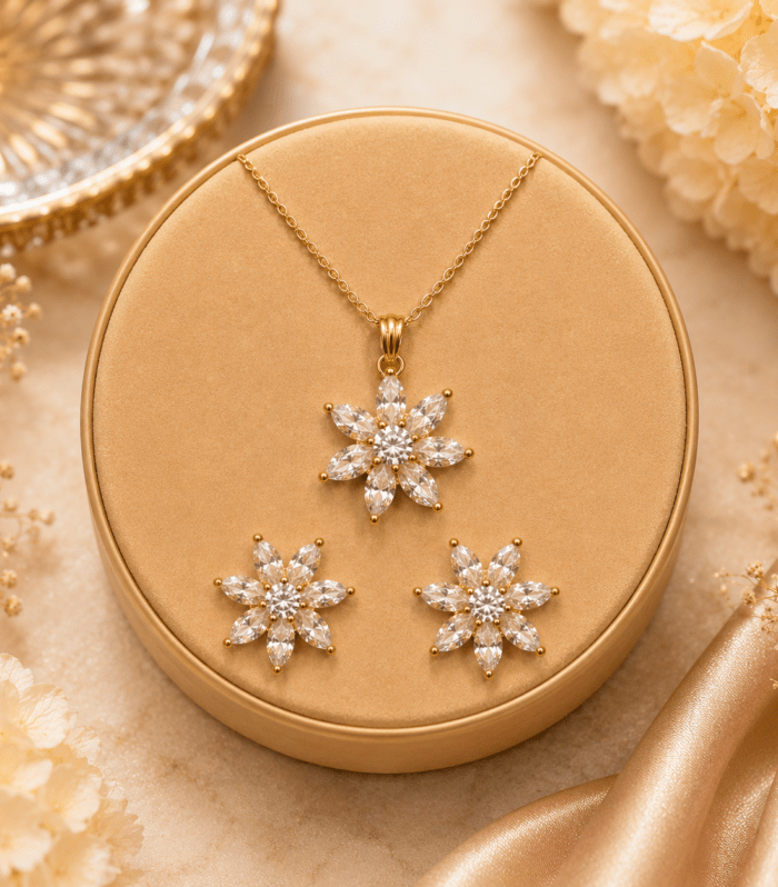 Crystal Flower Bloom Pendant Set