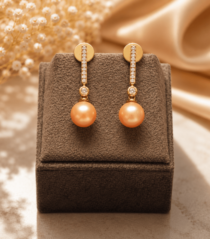 Gold Pearl Crystal Bar Drop Earrings