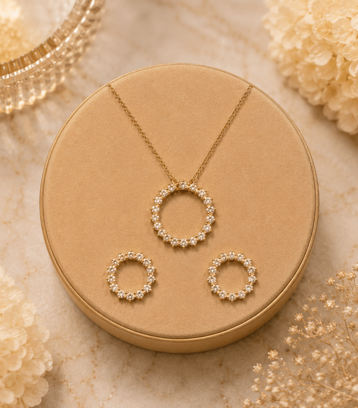 Gold Crystal Open Circle Pendant Set