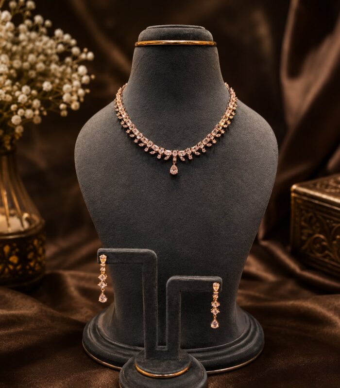 92.5 Silver Crystal Drop Necklace & Earrings Set