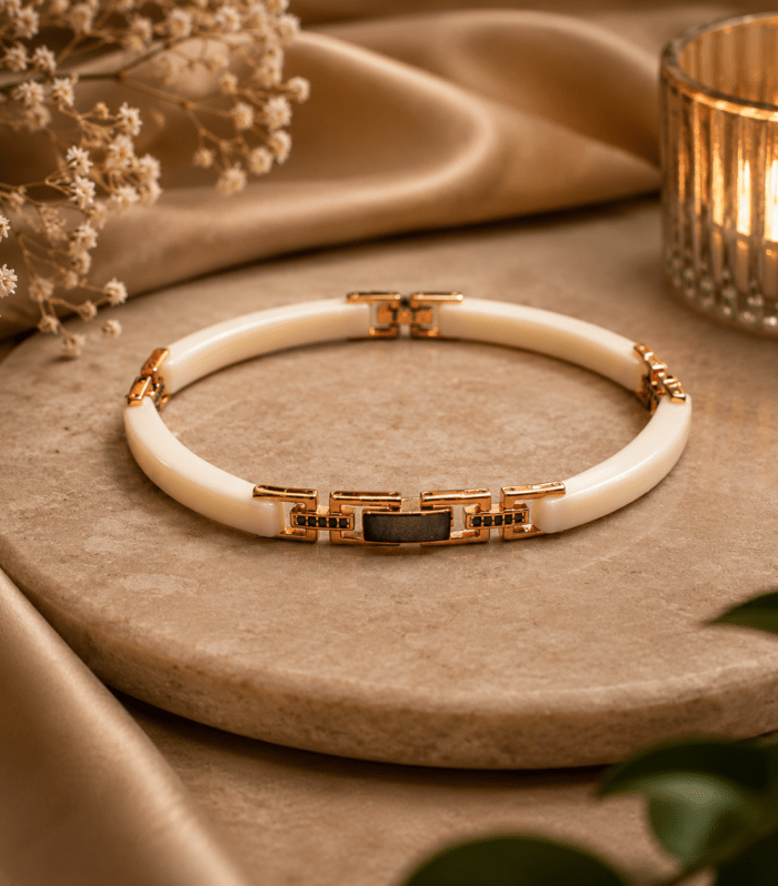 Ivory Enamel Rose Gold Link Bangle