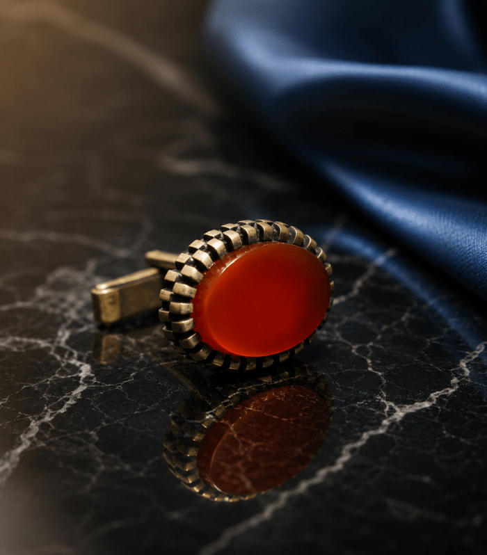 925 Sterling Silver Carnelian Stone Cufflink