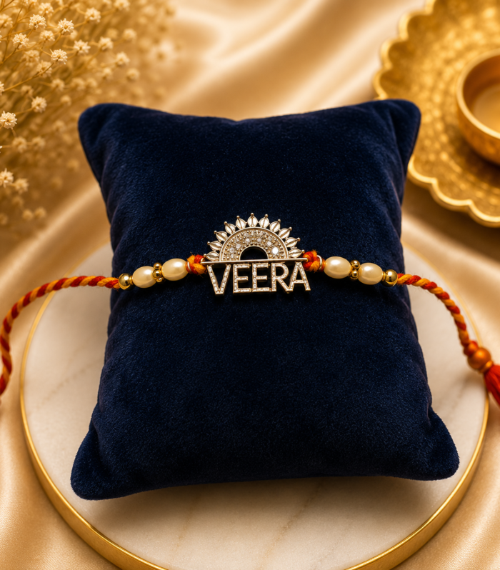 Gold-Tone "VEERA" Name Pendant Rakhi