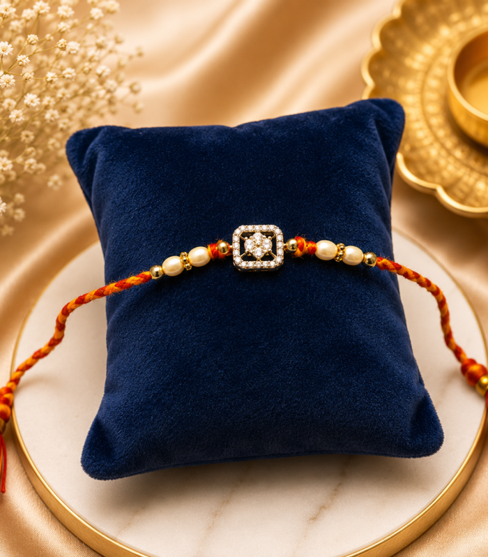 Gold-Tone Square Floral Pendant Rakh