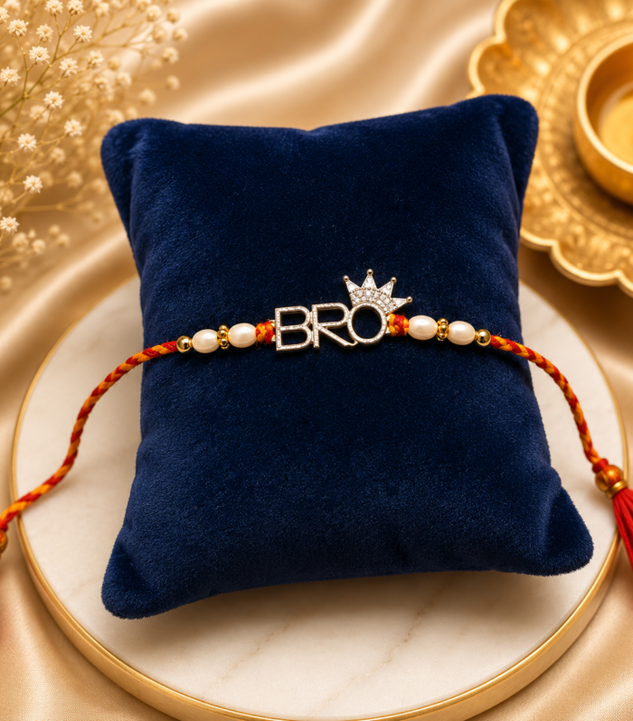 Gold-Tone "BRO" Crown Pendant Rakhi