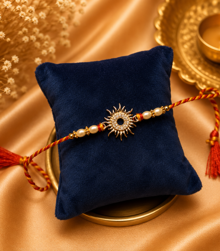 Gold-Tone Sunburst Pendant Rakhi
