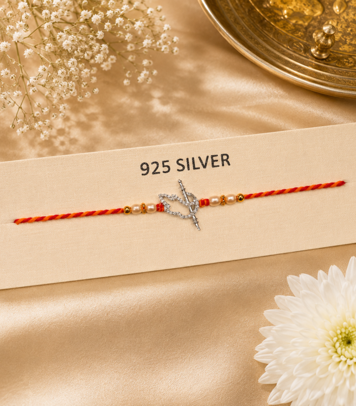 925 Silver Feather & flute Charm Rakhi