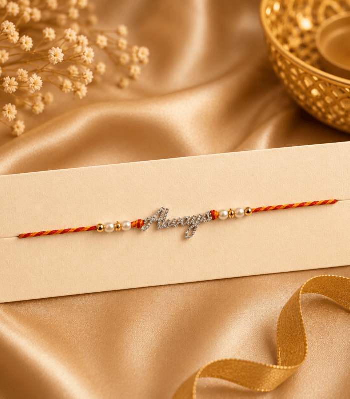 "Annaya" Script Rakhi with Pearl Beads