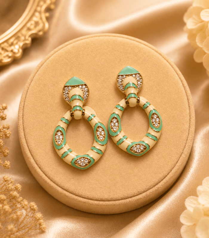 Enamel Gold Hoop Drop Earrings