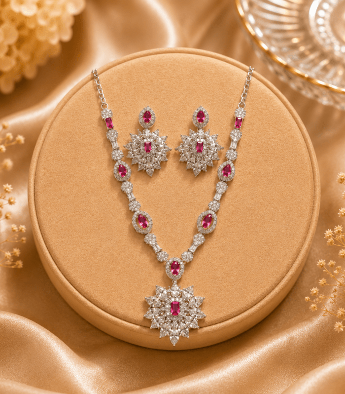 Ruby Starburst Crystal Jewelry Set