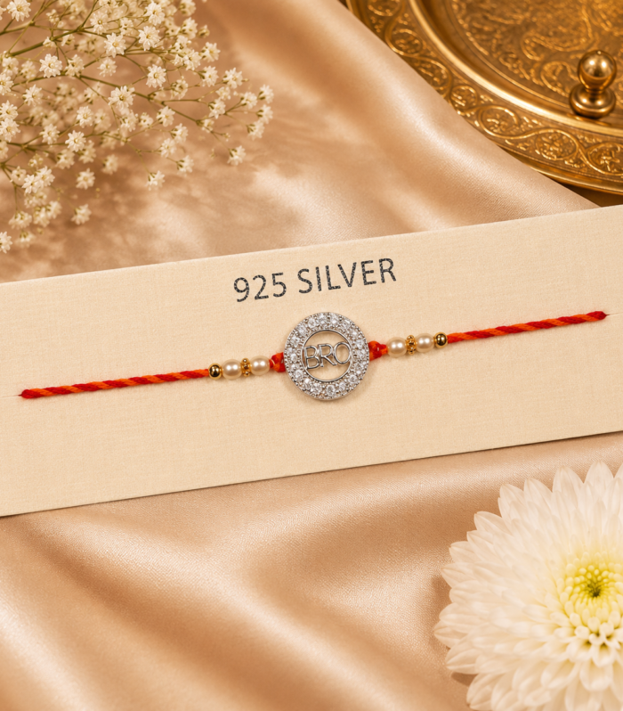 925 Silver "BRO" Round Pendant Rakhi