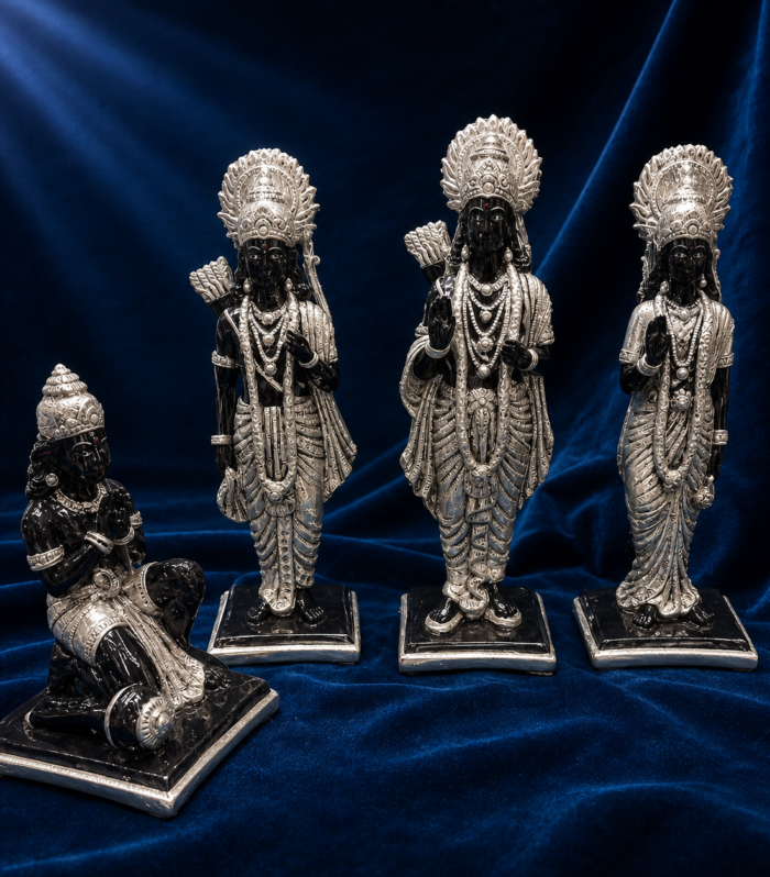 Handcrafted 999 silver sheeting Saraswati idol seated on lotus with veena Gokulam Jewels