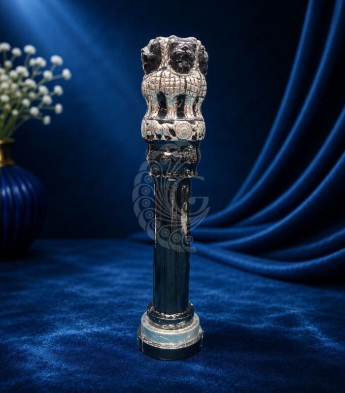 Handcrafted 999 silver sheeting Ashoka Pillar with four lions Gokulam Signature Jewels