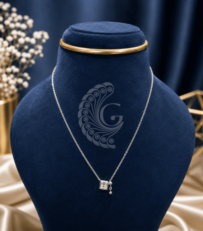 Elegant 92.5 Silver Square Pendant Chain