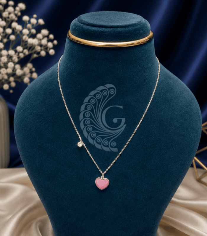 Italian 92.5 Silver Pink Heart Pendant Chain