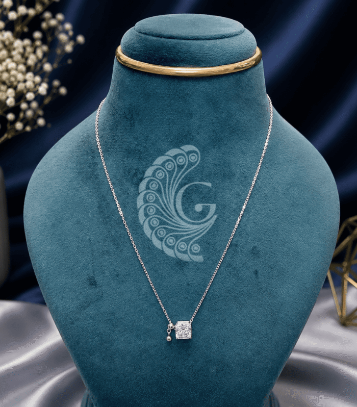 Italian 92.5 Silver Square Crystal Pendant Chain