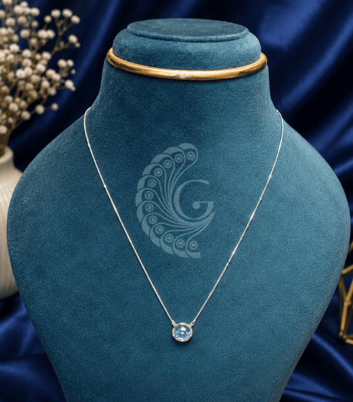 Italian 92.5 Silver Blue Crystal Pendant Chain
